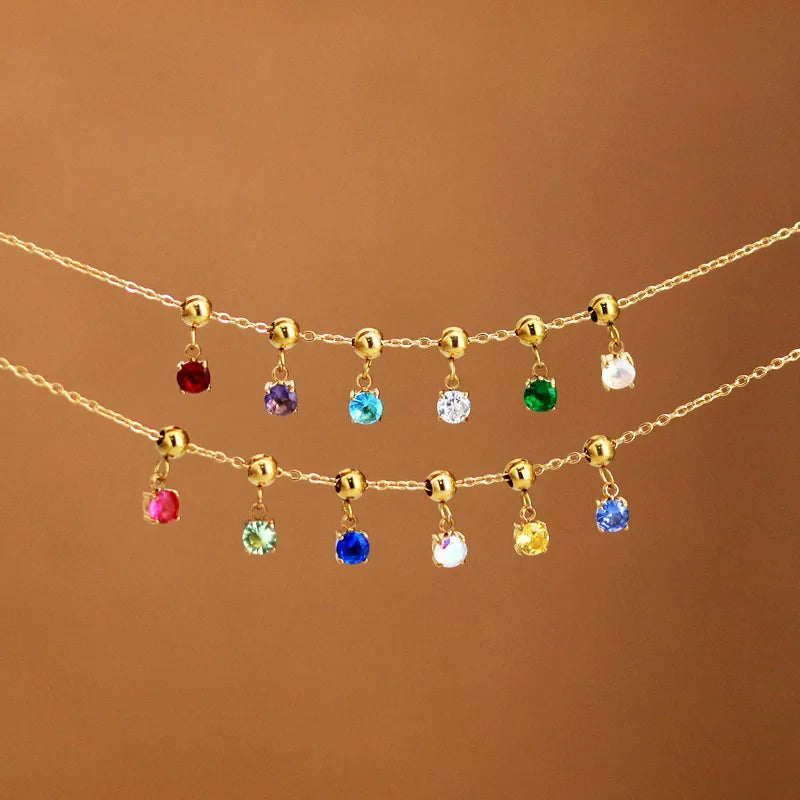 Birthstone charms - Gold Threader Stainless Steel Diamanté
