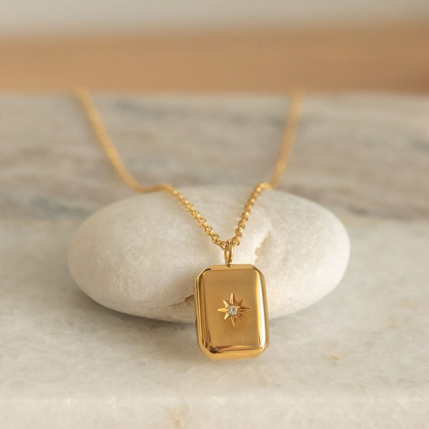 Northstar rectangle or teardrop pendant necklace