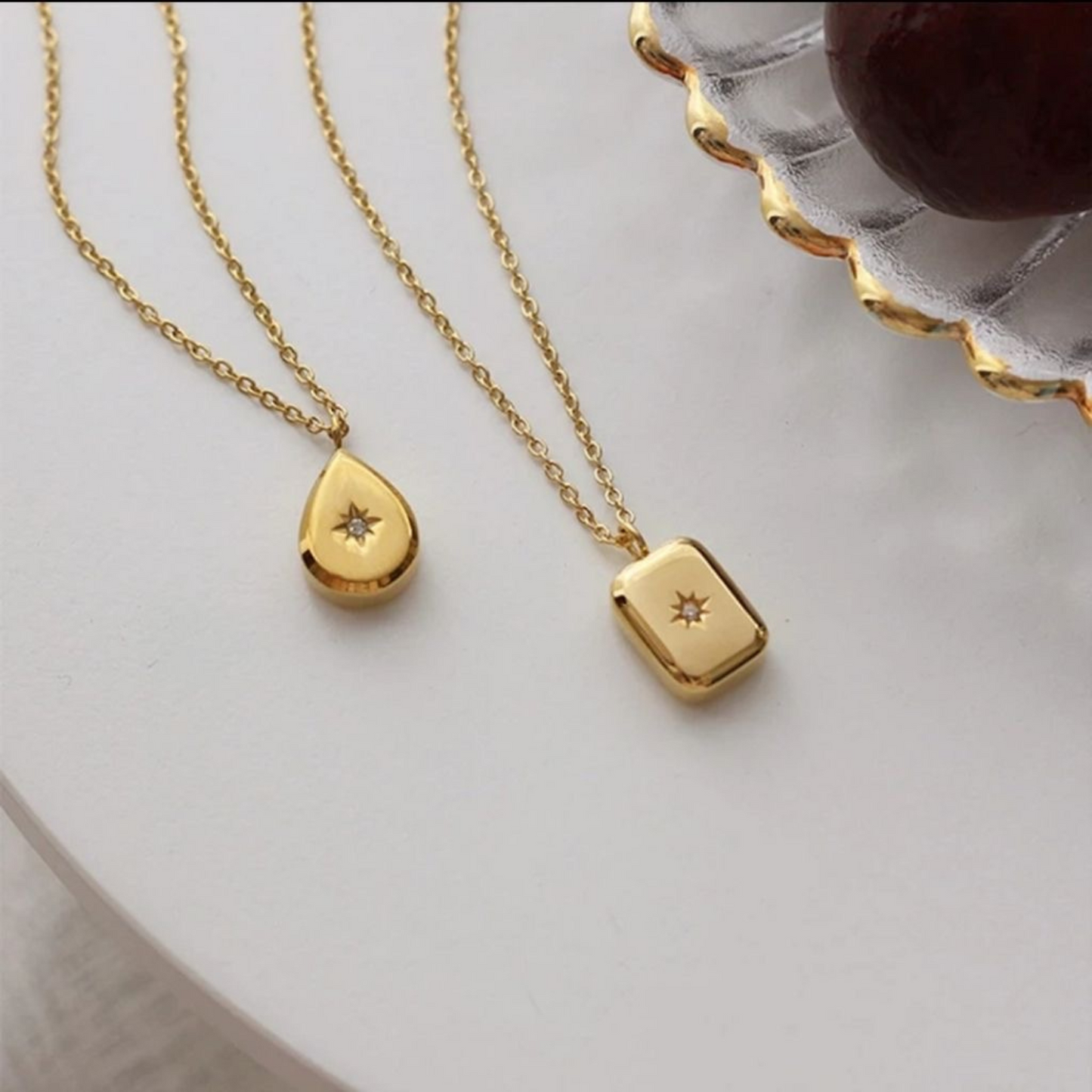 Northstar rectangle or teardrop pendant necklace