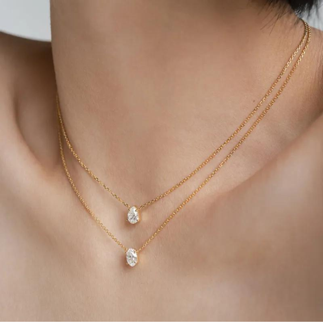 Diamanté oval & teardrop single fracture necklace
