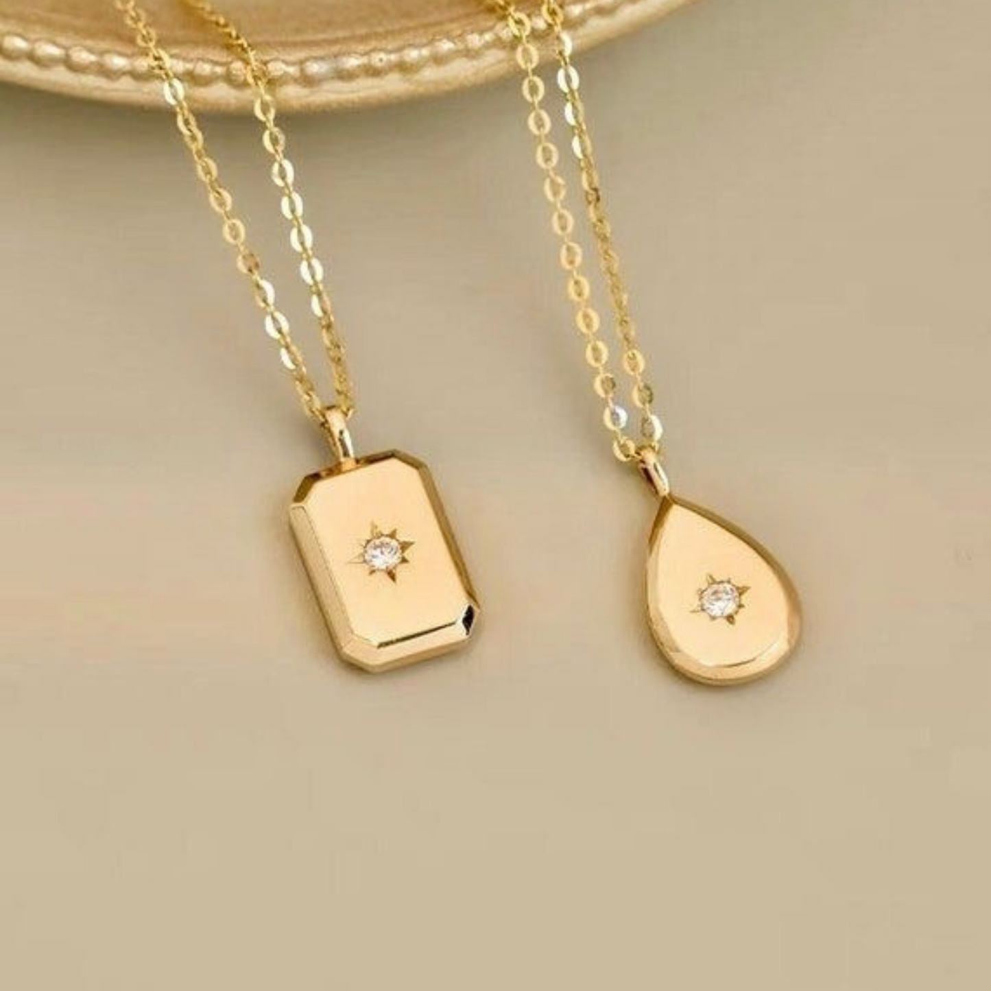 Northstar rectangle or teardrop pendant necklace