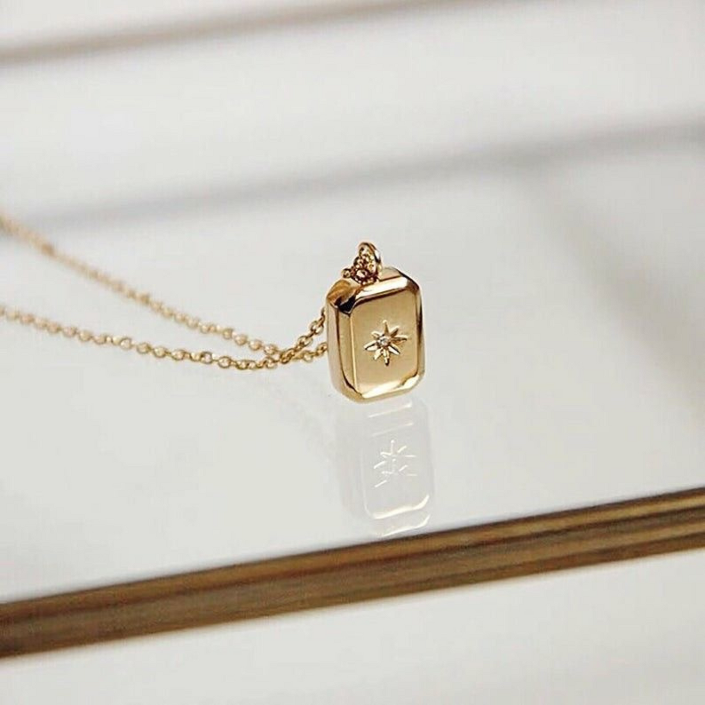 Northstar rectangle or teardrop pendant necklace