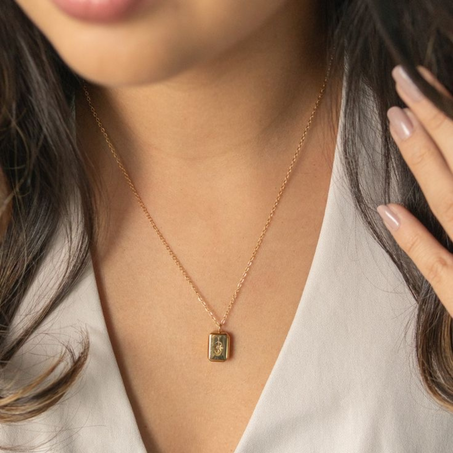 Northstar rectangle or teardrop pendant necklace
