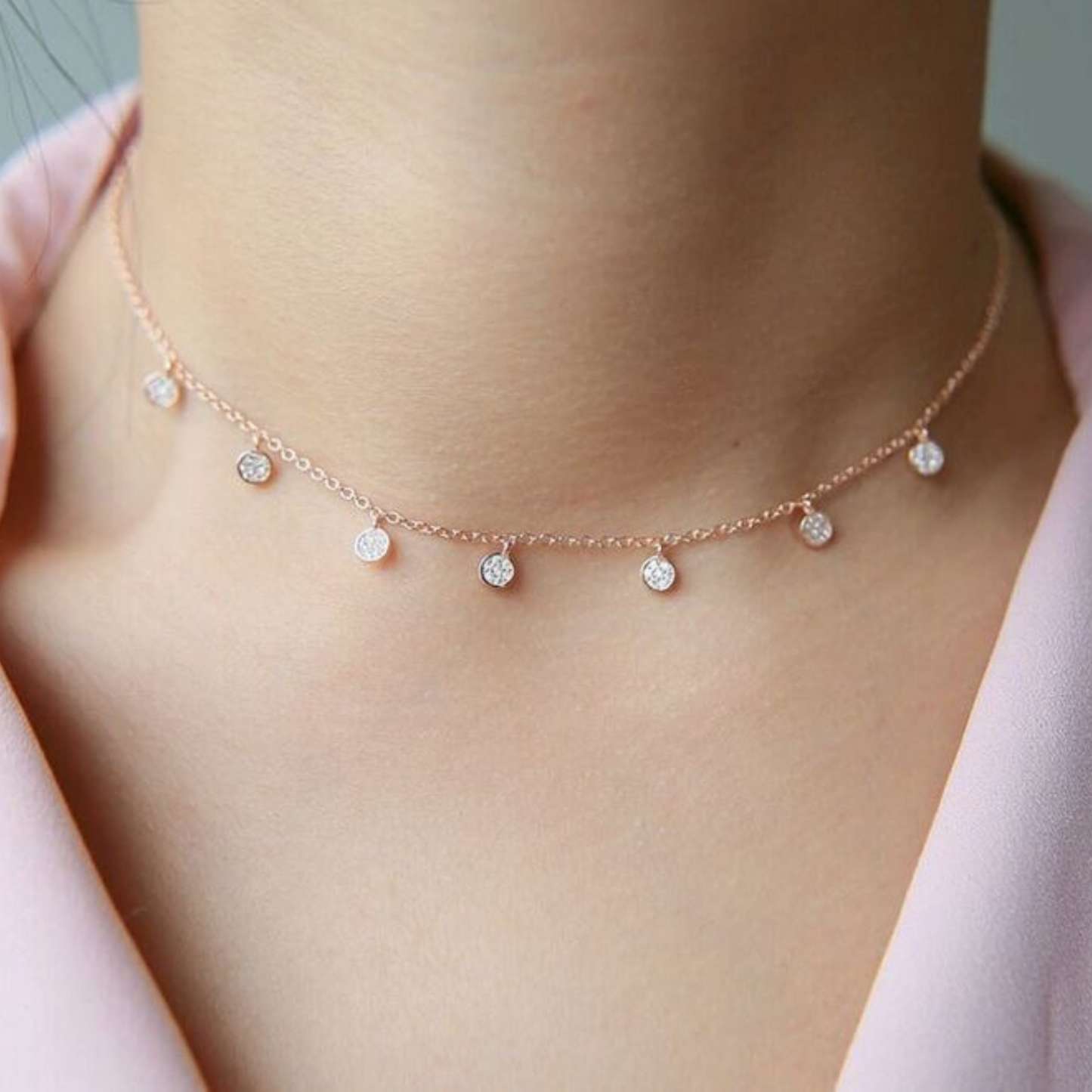 Diamanté disc necklace