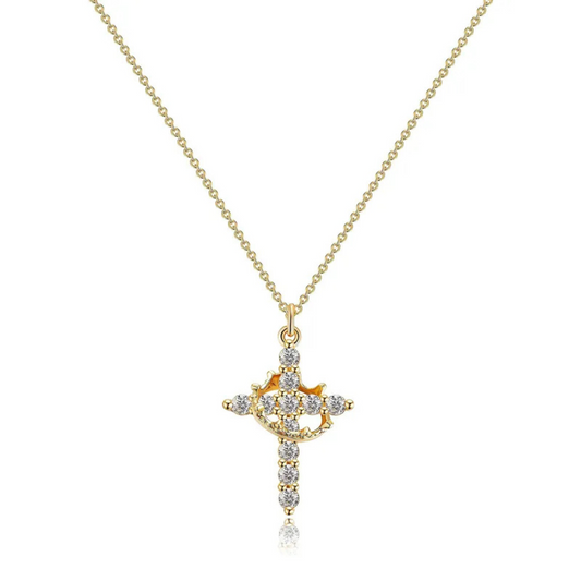 Cross with crown necklace